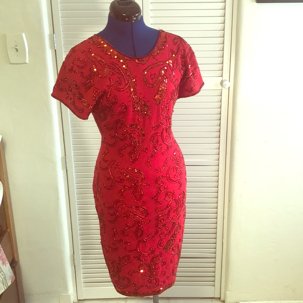 Comfy fabulous retro beaded cotton spandex dress
